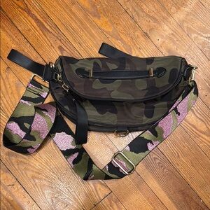Camouflage Crossbody Bag with Pink Strap